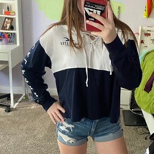 Hollister blue and white pullover hoodie